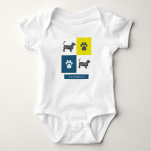 Dackel Hund & Paw Gelb & Blau Grid Baby Strampler