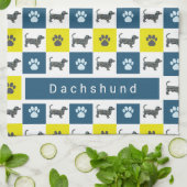 Dackel Hund & Paw Gelb & Blau Grid Geschirrtuch (Gefaltet)