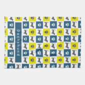 Dackel Hund & Paw Gelb & Blau Grid Geschirrtuch (Horizontal)