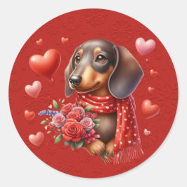 Dackel Hund Red Valentine Hearts Runder Aufkleber