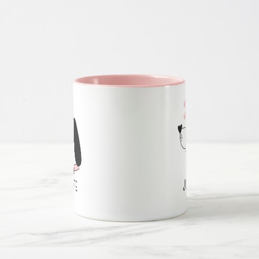 Dackel Hund Romantische rosa Herzen Personalisiert Tasse (Zentrum)