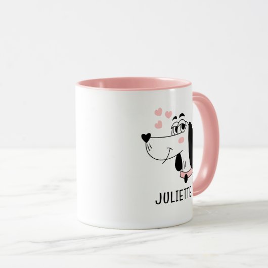 Dackel Hund Romantische rosa Herzen Personalisiert Tasse (VorderseiteRechts)