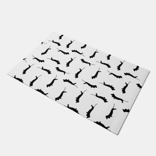 Dackel Hund Silhouetten CUSTOM HINTERGRUNDFARBE Fußmatte (Schrägansicht)