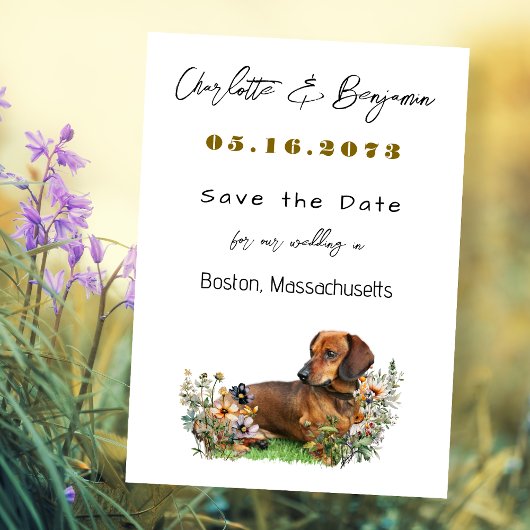 Dackel Hund und Wildblumen Save the Date