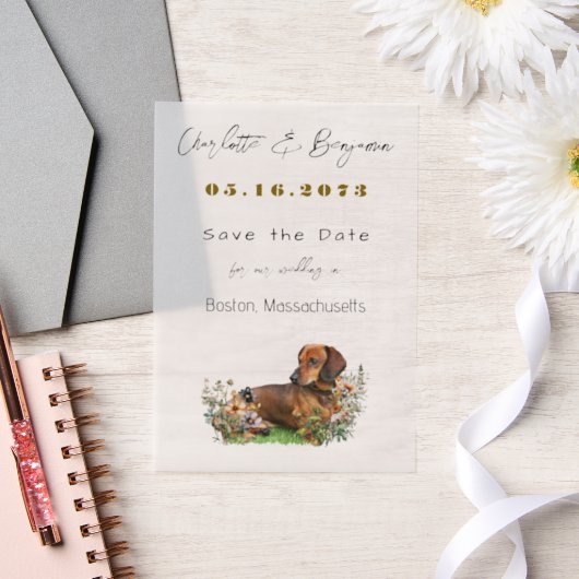 Dackel Hund und Wildblumen Save the Date Pergament Einladungen (Hochzeit)