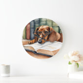 Dackel Hund Vintag Wasserfarbe Große Wanduhr (Zuhause)