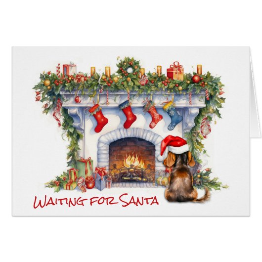 Dackel Hund warten auf Weihnachts-Feuerplatz (Vorderseite (Horizontal))