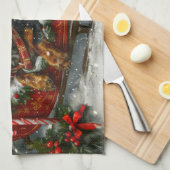 Dackel Hund Weihnachten Geschirrtuch (Viertel Falte)