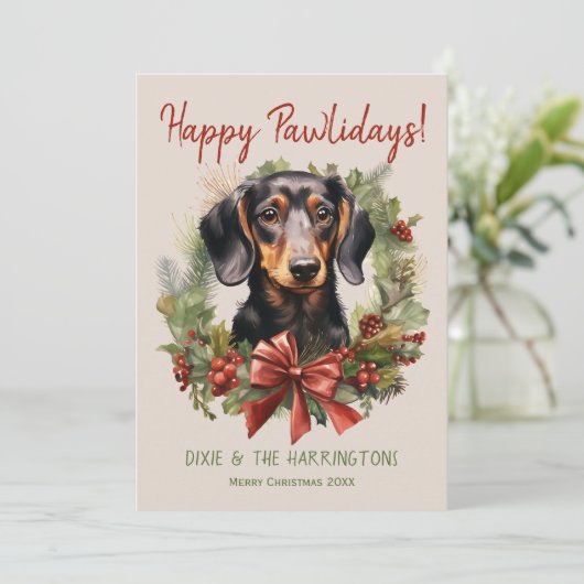 Dackel Hund Weihnachten glücklich Pawlidays Urlaub (Stehend Vorderseite)