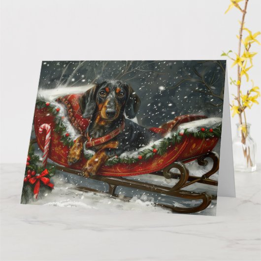 Dackel Hund Weihnachten Karte (Gelbe Blume)