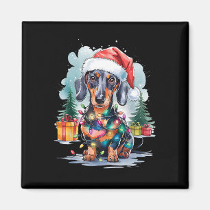 Dackel Hund Weihnachtsmannmütze Weihnachtsleuchten Magnet