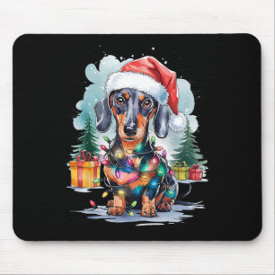 Dackel Hund Weihnachtsmannmütze Weihnachtsleuchten Mousepad