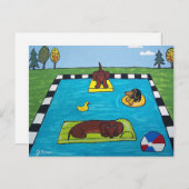 Dackel Hunde haben ein Pool-Party Postkarte (Vorne/Hinten)