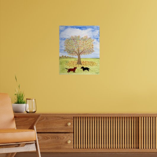 Dackel Hunde Herbstspaziergang Poster (Wohnzimmer 2)