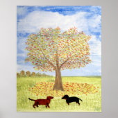 Dackel Hunde Herbstspaziergang Poster (Vorne)