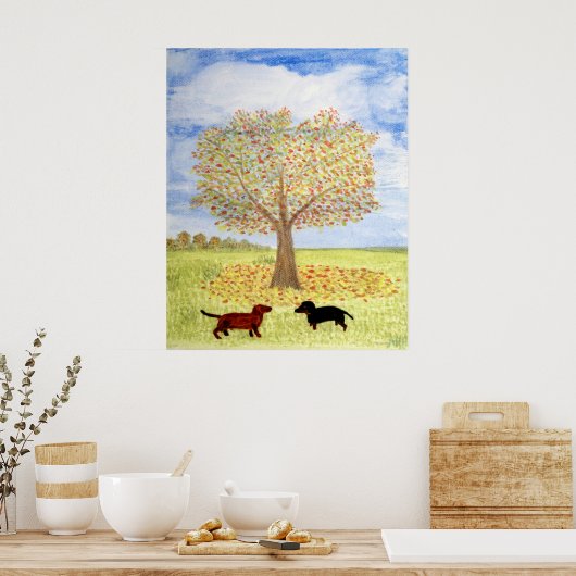 Dackel Hunde Herbstspaziergang Poster (Küche)