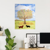 Dackel Hunde Herbstspaziergang Poster (Heimbüro)