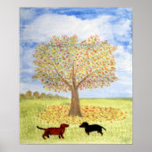 Dackel Hunde Herbstspaziergang Poster (Vorne)