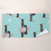 Dackel Hunde in Liebe und Herz nahtlos Badehandtuch (Badehandtuch)