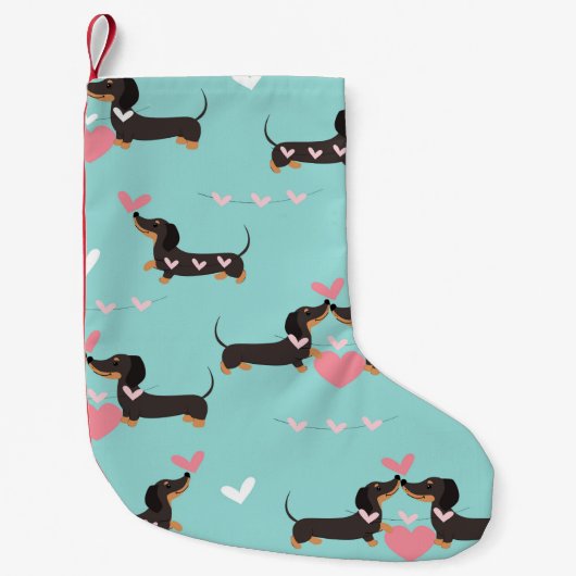 Dackel Hunde in Liebe und Herz nahtlos Kleiner Weihnachtsstrumpf (Vorderseite)