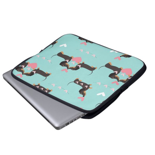 Dackel Hunde in Liebe und Herz nahtlos Laptopschutzhülle (Vorne Knopf)