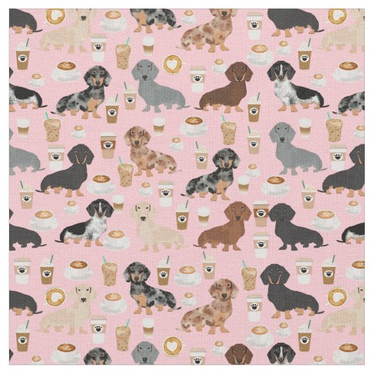 Dackel Hunde Kaffeeliebhaber Rosa Stoff (Nahaufnahme)
