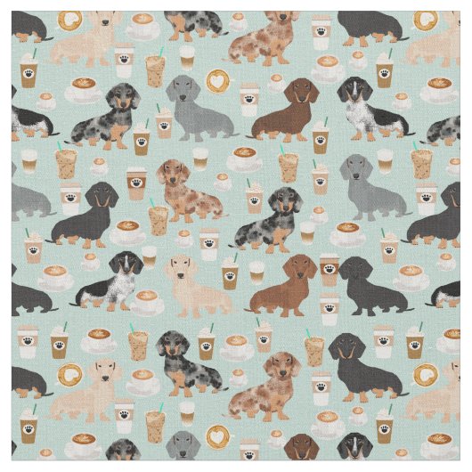 Dackel Hunde Kaffeeliebhaber Stoff (Nahaufnahme)