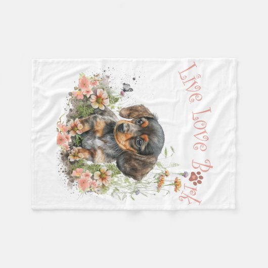Dackel Hunde Mama Floral Fleecedecke (Vorderseite (Horizontal))