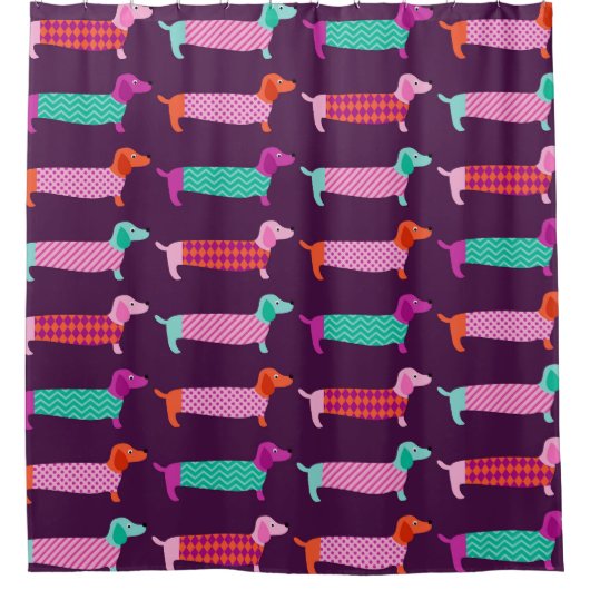 Dackel Hunde: Nahtloses Niedliches Muster. Duschvorhang (Vorderseite)