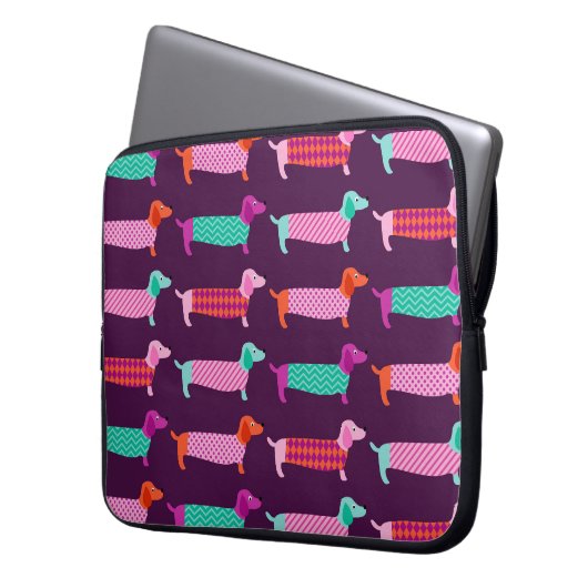 Dackel Hunde: Nahtloses Niedliches Muster. Laptopschutzhülle (Vorderseite Links)