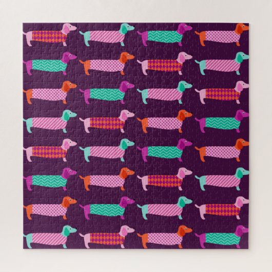 Dackel Hunde: Nahtloses Niedliches Muster. Puzzle (Vertikal)