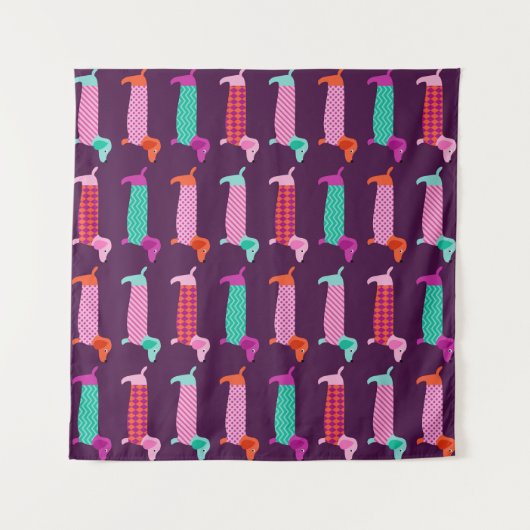 Dackel Hunde: Nahtloses Niedliches Muster. Wandteppich (Vorderseite (Horizontal))