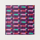 Dackel Hunde: Nahtloses Niedliches Muster. Wandteppich (Vorderseite)