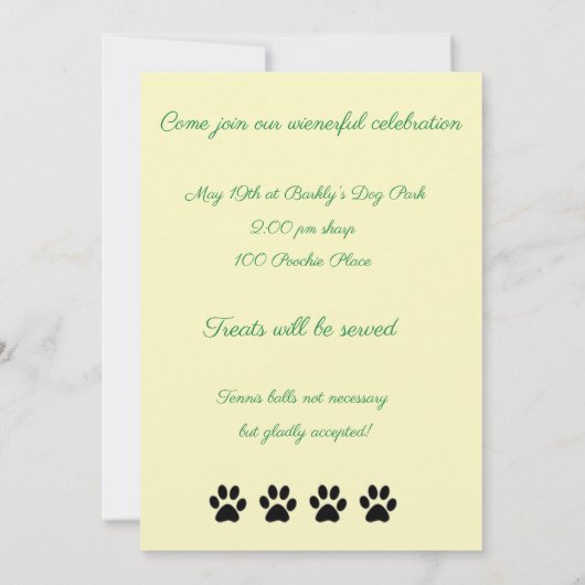 Dackel Hunde Party Einladung (Rückseite)