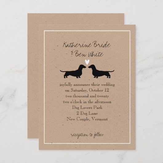 Dackel Hunde Silhouetten Niedlich Hochzeit Einladu Einladung (Vorne/Hinten)