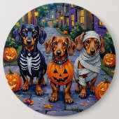 Dackel Hunde Trick-or-Treating zu Halloween Button (Vorderseite)