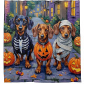 Dackel Hunde Trick-or-Treating zu Halloween Duschvorhang (Vorderseite)