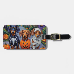 Dackel Hunde Trick-or-Treating zu Halloween Gepäckanhänger