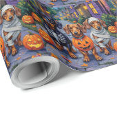 Dackel Hunde Trick-or-Treating zu Halloween Geschenkpapier (Rolleneckpunkt)