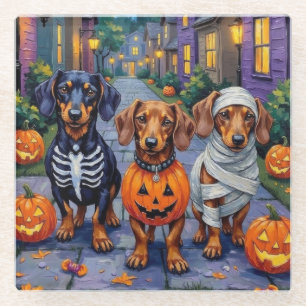 Dackel Hunde Trick-or-Treating zu Halloween Glasuntersetzer