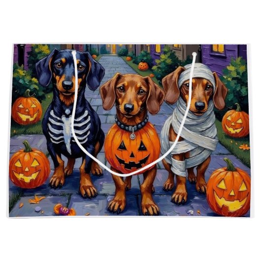Dackel Hunde Trick-or-Treating zu Halloween Große Geschenktüte (Vorderseite)