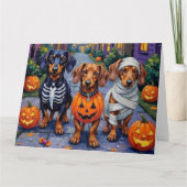 Dackel Hunde Trick-or-Treating zu Halloween Karte (Vorderseite)