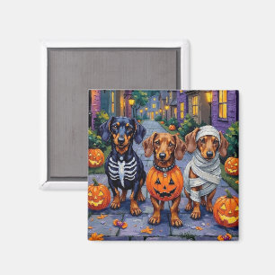 Dackel Hunde Trick-or-Treating zu Halloween Magnet