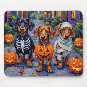 Dackel Hunde Trick-or-Treating zu Halloween Mousepad
