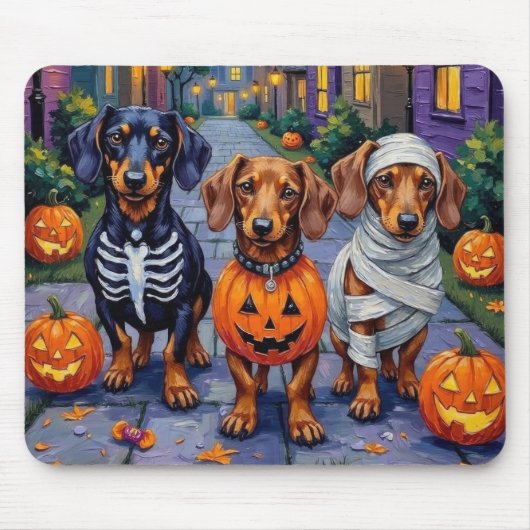 Dackel Hunde Trick-or-Treating zu Halloween Mousepad (Vorne)