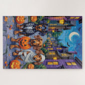 Dackel Hunde Trick-or-Treating zu Halloween Puzzle (Horizontal)