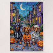 Dackel Hunde Trick-or-Treating zu Halloween Puzzle (Vertikal)