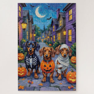 Dackel Hunde Trick-or-Treating zu Halloween Puzzle