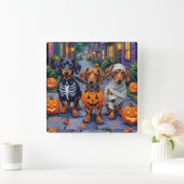 Dackel Hunde Trick-or-Treating zu Halloween Quadratische Wanduhr (Zuhause)