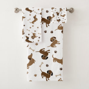 Dackel Hunde und Knochen Niedliche Paws Badhandtuch Set